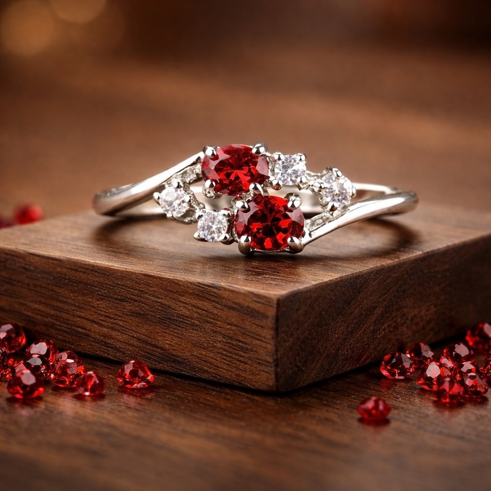 Garnet and White Cubic Zirconia Ring